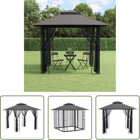 The Living Store Pavillon mit Seitenwänden Anthrazit 300x300x270 cm Stahl - Gartenzelt - Partyzelt - Pavillon - Outdoor Möbel - Gartenhaus (1/5)