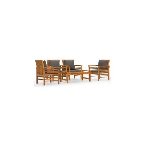 Salon de jardin avec coussins 5 pcs Bois d'acacia solide (1/5)