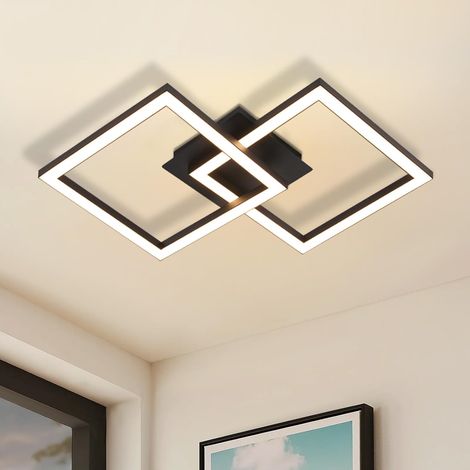 ZMH Plafonnier Led Salon : 24W Salon Noir Chambre à coucher Moderne Design Chambre à coucher Plafonnier Cuisine Géométrique Blanc Chaud pour Cuisine Hall Bureau