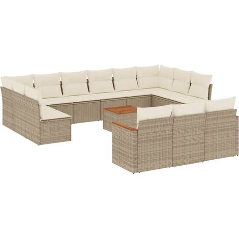 Salon de jardin avec coussins 14 pcs beige résine tressée (1/5)