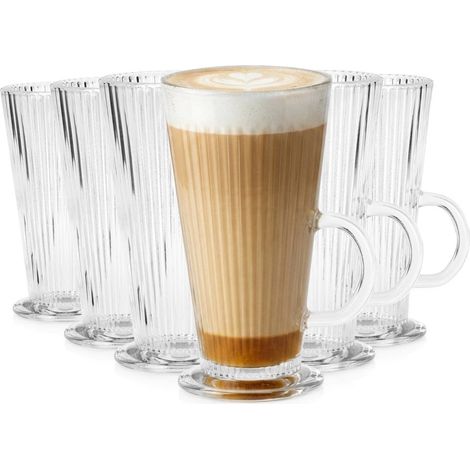 Latte Glasses Set, 270ml, Ribbed Glass, 6 Pieces (1/5)