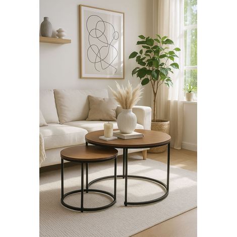 Mesas Auxiliares - Set 2 Mesas Centro Renty Negras 80 - 48 cm - Madera oscura (1/5)