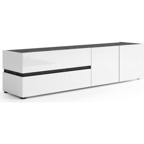 Mobile Porta tv Basico, un Ripiano, 2 Cassetti Made in Italy, 47x180x42.6h cm Nero Lucido (1/4)