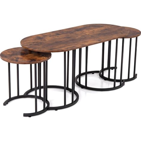 Nesting Coffee Table Set, Rustic Brown, Metal Frame (1/5)