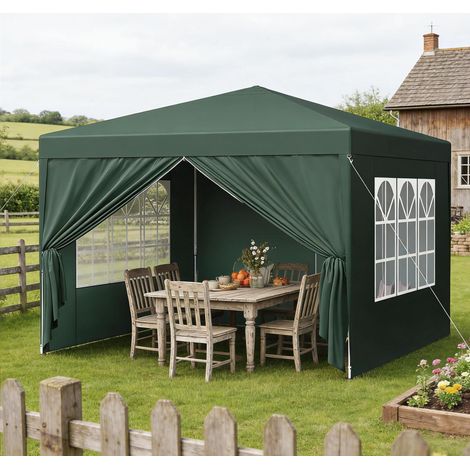 Gazebo da giardino pieghevole 3x3 m verde OKMYHOME (1/5)