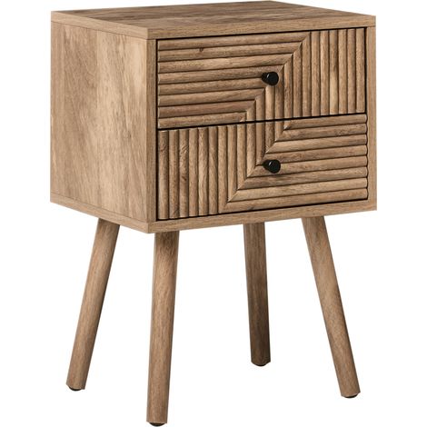 Mesita de noche moderna 2 cajones almacenaje estructura de MDF patas de madera de pino marrón claro Ronge (1/5)