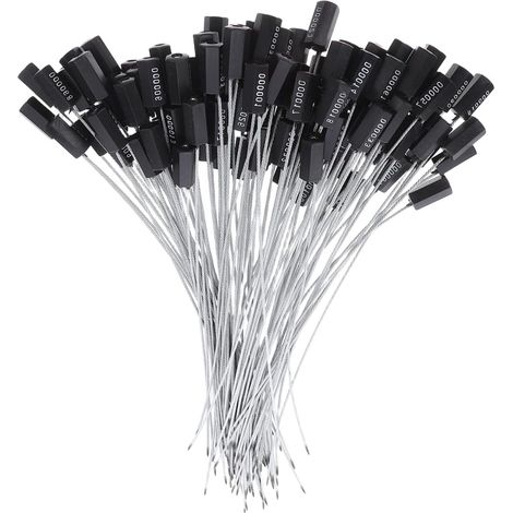 Lot de 100 Scellés de Sécurité Inviolables en Acier Noir 1,8x300 Mm, Attaches Métalliques Numérotées pour Camions, Remorques et Conteneurs, Étiquettes D’identification Résistantes (1/5)