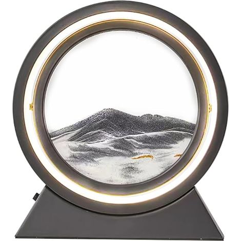 Lampe Peinture Sable Qui Coule, Cadre Sable Mouvant Dynamique, Art de Sable en Mouvement en Verre Rond, Sablier 3D Rotation à 360°, 3 Modes d'éclairage, Batteries ou USB pour Cadeaux Décoration (1/5)