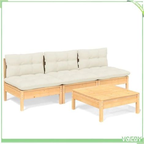 Salon de jardin 4 pcs - FAFEICY - 3096082 - Bois de pin massif - Modulable - Coussins crème inclus (1/5)