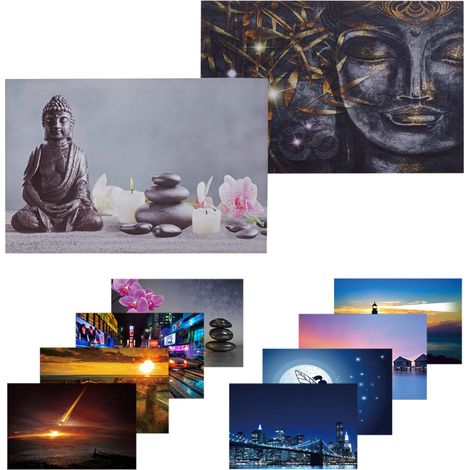 2x LED toile d'image image murale lumineuse 40x60cm, minuterie - Bouddha + bougies
