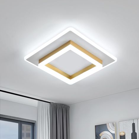 Plafonnier LED Carré - 1 Unité - Acrylique et Métal Doré - 30W 6500K - Salon Chambre Couloir - 30x30cm (1/5)