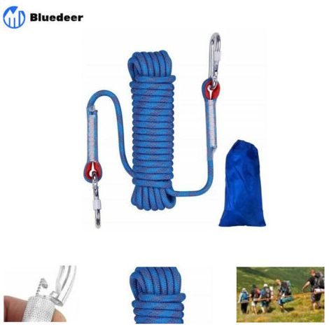 Corde de sécurité, corde en nylon, corde d'escalade extérieure, corde d'escalade, corde d'escalade, corde de sauvetage, corde de descente, corde d'escalade, 20 mètres bleu 12mm (1/4)