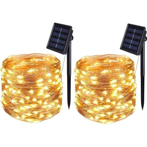 Guirlande Lumineuse Solaire,22M 200LED Guirlande Solaire Lumineuse Extérieur,8 Modes étanche Fil de Cuivre pour la Décoration Chambre Jardin Patio Soirée Fête Noël (Blanc Chaud,2 Pack) (1/5)