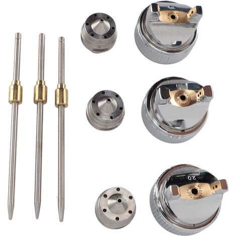 Lot de 3 kits aiguille buse fluide et chapeau d'air H 827 1.4 1.7 2.0mm laiton plastique robuste pour peinture auto industrielle bois (1/5)