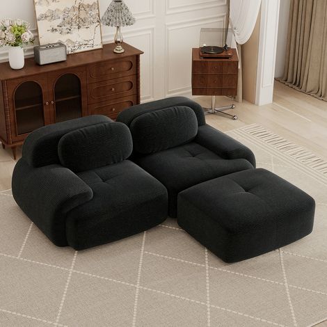 Canapé d'angle modulable,canapé 2 places,canapé convertible,canapé compressible,tissu en velours côtelé, rembourrage en mousse haute densité 32D,aucun assemblage requis, aucun cadre nécessaire