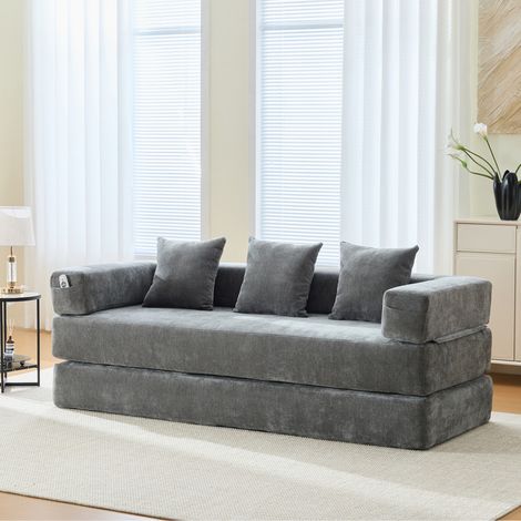 Canapé Convertible 3 Places modulaire en Chenille,Canapé lit 2 Places à Compression,canapé 3 Places Convertible lit canapé Pliant,Poches de Rangement latérales,Fond antidérapant (Gris foncé)