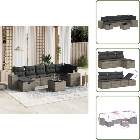 8-tlg. Garten-Sofagarnitur mit Kissen Grau Poly Rattan - Gartenmöbel - Esszimmergarnituren - Outdoor-Lounge - Rattanmöbel - Gartenset (1/5)
