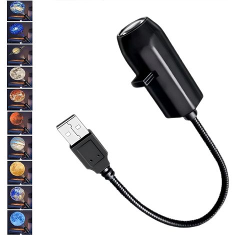 Projecteur - Projecteur Planètes Veilleuse Étoilée - Projecteur Galaxie pour Chambre et Chambre d'Enfant - Lampe Espace avec Planètes - Alimentation USB - 10 Motifs - 1 Pièce (1/5)