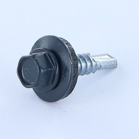 Vis autoperceuse Tête hexagonale TH 5.5X25 Rondelle d'étanchéite EPDM Acier zingué RAL5008 gris bleu-100 pièces