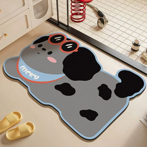 Tapis de bain absorbant en terre de diatomées 50 × 80 cm, motif découpé, chien à pois gris et noir, lunettes rouges, foulard porte-bonheur, antidérapant pour la salle de bain (1/3)