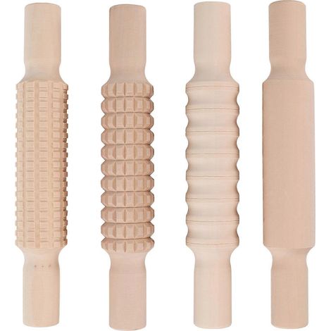 Lot de 4 bâtonnets à rouler en bois avec poignée pour la pâtisserie et le bricolage.-20X3X3CM