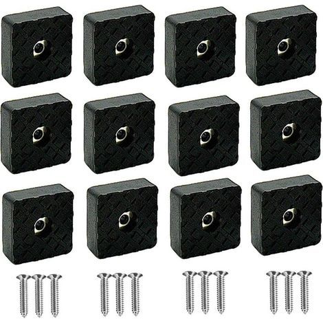 Lot de 12 patins en caoutchouc de 3 cm avec vis, carrés noirs antidérapants pour pieds de meubles, housses robustes pour pieds de canapé, chaise, table, bureau, canapé (1/5)
