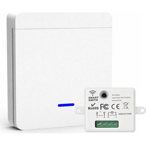 Interrupteur d’Éclairage Sans Fil 433 MHz, Interrupteur Va et Vient + Contrôleur Récepteur 2000 W/10 A, AC 100-240 V Interrupteur De Sécurité pour Éclairage et Ventilateur, Portée 50m (1/5)