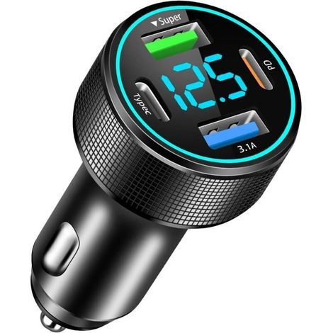 Chargeur Allume-Cigare USB - 4 Ports - 66 W - QC3.0 22 W PD 30 W - Indicateur LED Tension - Pour Voiture Camion 12 V 24 V - 1 Pièce (1/4)