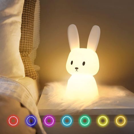 Nachtlicht für Kinder, niedliches Hasen-Nachtlicht, Geschenk für Kinderzimmer, Babyzimmer, Mädchenzimmer, Kawaii-Dekoration, wiederaufladbarer, niedlicher Silikonhase.