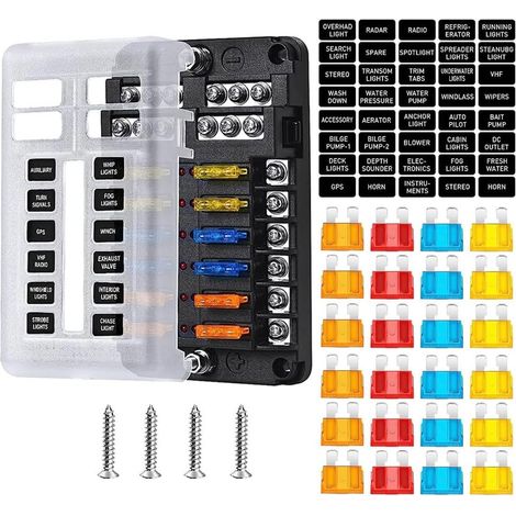12-fach Sicherungsblock, wasserdichte Abdeckung, LED-Anzeige, für Motorrad, Boot, Auto (1/5)