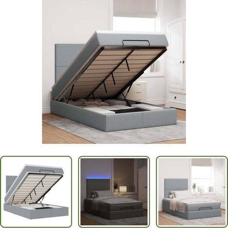 Rangement sous lit - Cadre de lit ottoman et matelas gris clair 120x200 cm tissu (1/5)