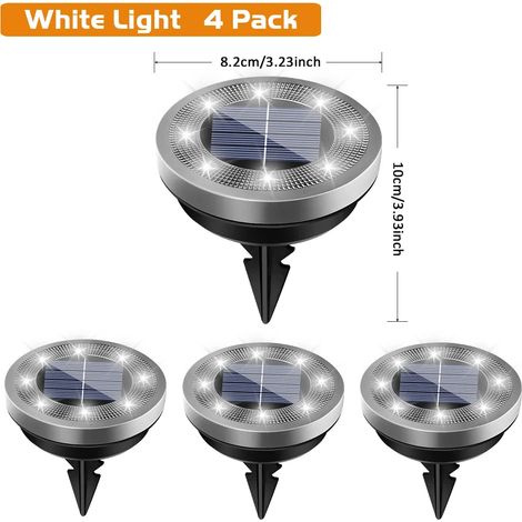 (Lot de 4 lampes solaires de sol blanches IP65 étanches - Éclairage LED encastré au sol avec allumage/extinction automatique pour jardin, terrasse et patio (1/5)