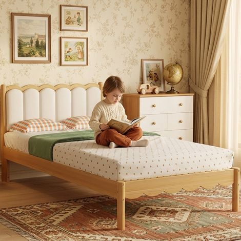 Cama infantil tapizada con cabecero PU y madera OKMYHOME (1/5)