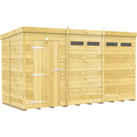 12 x 5 Feet Pent Security Shed - Single Door - Wood - L147 x W358 x H201 cm