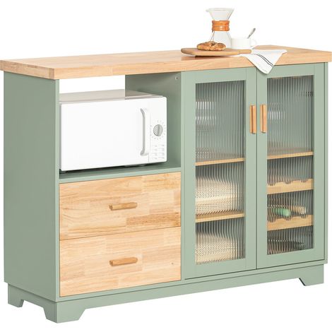 Aparador Cocina para microonda Buffet para Comedor Entrada Salón con 2 Puertas 2 cajones y 1 Compartimento Abierto Verde 120 x 40 x 90 cm FSB81-GR SoBuy ES