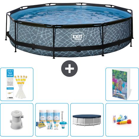 Exit Pool Rund - Steinoptik - 360x76 cm - 7-teilig S200