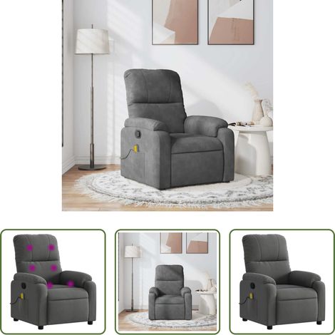 vidaXL Fauteuil inclinable de massage gris foncé tissu microfibre (1/5)
