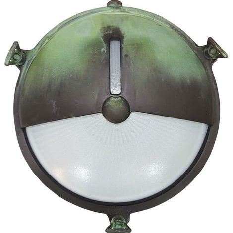 Außenleuchte Wand Messing massiv Glas E27 IP64 Ø 21 cm rund Grün Antik Maritim