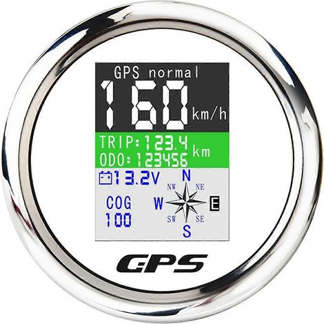 Compteur de vitesse GPS numérique pour bateau, voiture et marine, avec antenne GPS, blanc et argent (1/5)