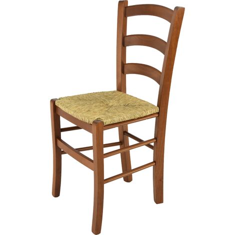 Tommychairs - Sedia modello Venice per cucina bar e sala da pranzo, robusta struttura in legno di faggio color noce chiaro e seduta in paglia (1/5)