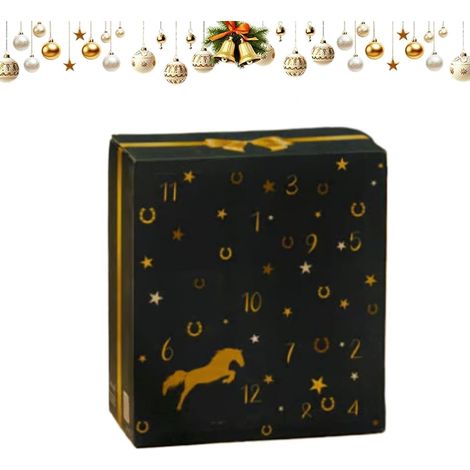 Calendrier de l'Avent 2026 avec motif chevaux, ciel d'hiver, compte à rebours avec 24 jours de cadeaux et surprises pour propriétaires de chevaux, cavaliers, écuries