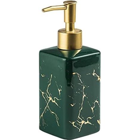 Seifenspender aus Marmor, dekorative Handlotionflasche mit goldener Pumpe, nachfüllbares Badezimmeraccessoire für Zuhause/Büro (dunkelgrün) - AquaForge (1/4)