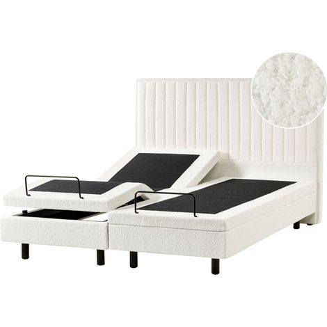 Bett verstellbar Bouclé CASTELLAN 160 x 200 cm Cremeweiß