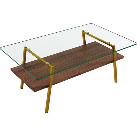 Mesa de centro rectangular de vidrio templado, patas de metal dorado y base de MDF MODENUIT (1/5)