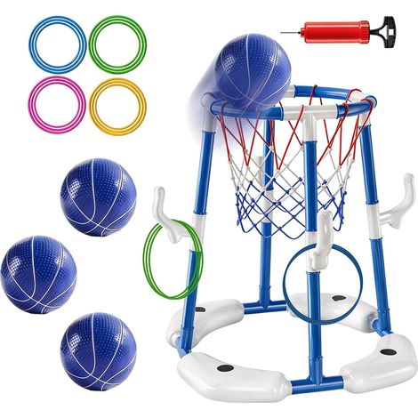 Panier de basket-ball de piscine pour adultes avec 4 balles de piscine et pompe, jeux de basket-ball gonflables flottants, jouet d'extérieur pour piscine, fêtes d'été pour adultes (bleu) (1/5)