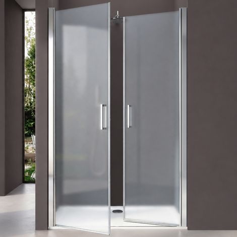 doporro Nischentür 133,5cm - 138,5cm Nischendrehtür Duschabtrennung Teramo24VS 195cm ESG-Sicherheitsglas Duschtür satiniert Drehtür mit Hebe- und Senkmechanismus inkl. NANO-Beschichtung