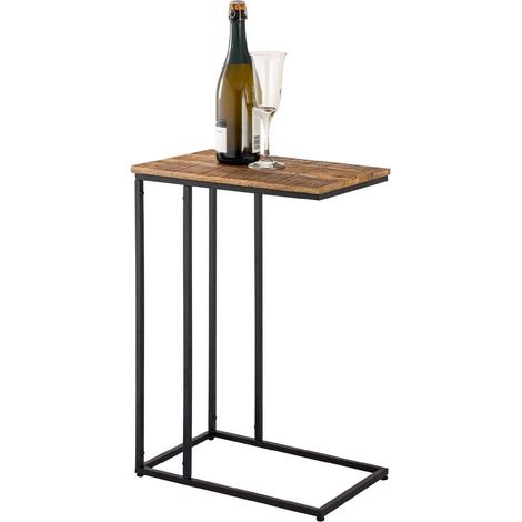 Table d'appoint bout de canapé en C bois de manguier recyclé et métal noir 25x60x40 cm - PANGIVO (1/5)