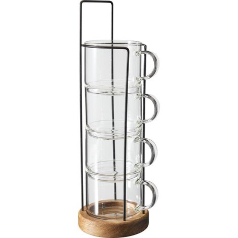 Set mit 4 Gläsern mit Henkel auf einem Ständer, Borosilikatglas, 280 ml (1/2)