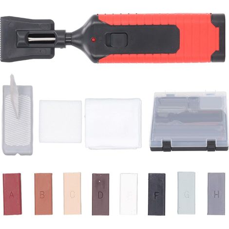 Kit de 17 outils réparation bois, 11 cires couleurs, marqueurs, grattoir, polisseur, appareil fusion, pour meubles parquets sols (1/5)