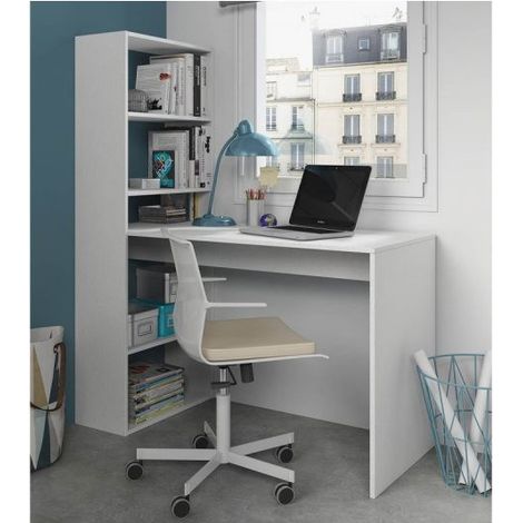 Mesa de Escritorio Duplo con Estantería Reversible Blanco Artik, Fabricado en Melamina 120x144x53 cm